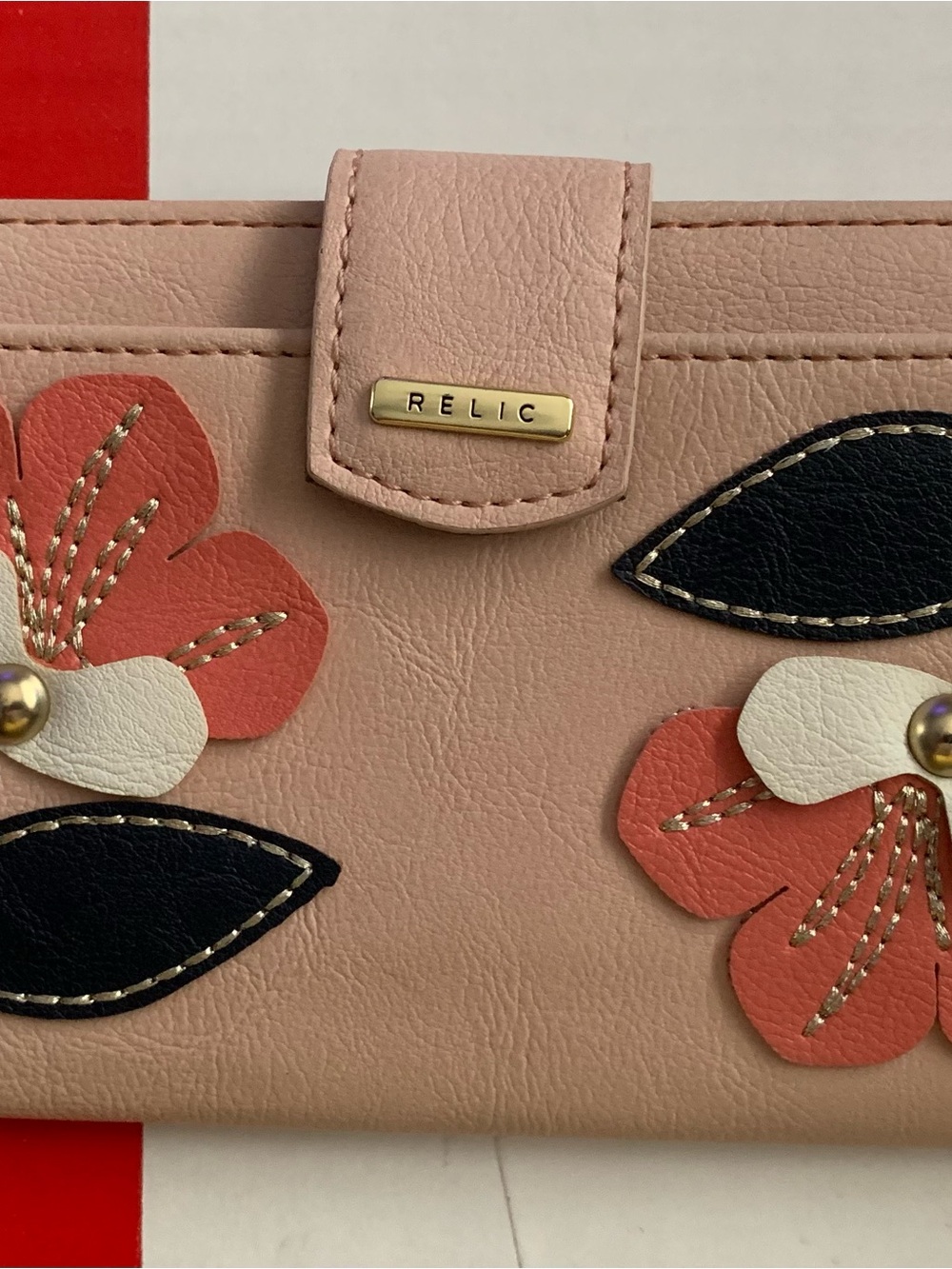 Relic Blush Floral Applique Wallet with Black Accents